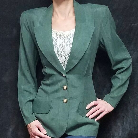 𝅺VINTAGE All That Jazz Green Power Suit Blazer - Picture 5 of 13
